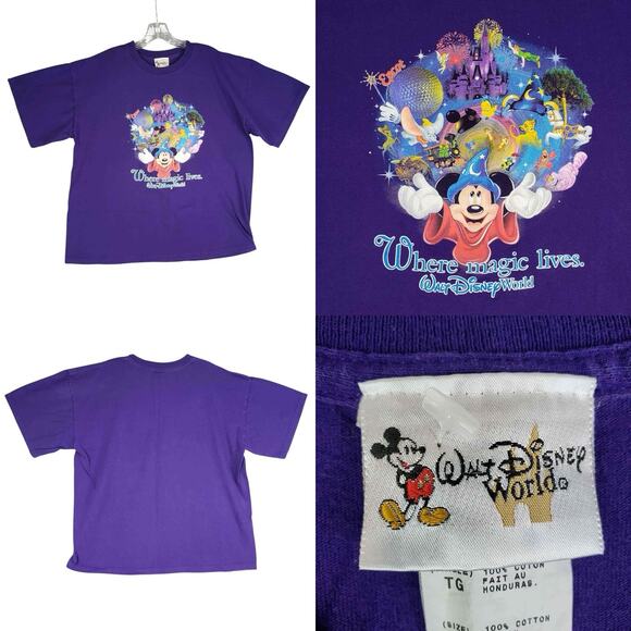 Vintage Disney World Tee Shirt Where Magic Lives Graphic Mickey Purple Size XL - Picture 1 of 8